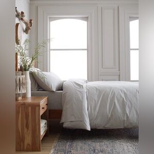 Quince Organic Brushed Cotton Duvet Cover Set Grey Size Full/Queen